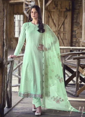 Pure Cotton Party Wear Cotton Women Unstitched Salwar Suit Green