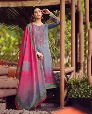 Pure Lawn Cotton Grey Unstitched Suit Material for Women