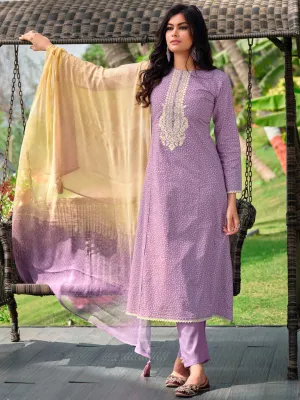 Pure Lawn Cotton Unstitched Women Suit Dress Material Purple