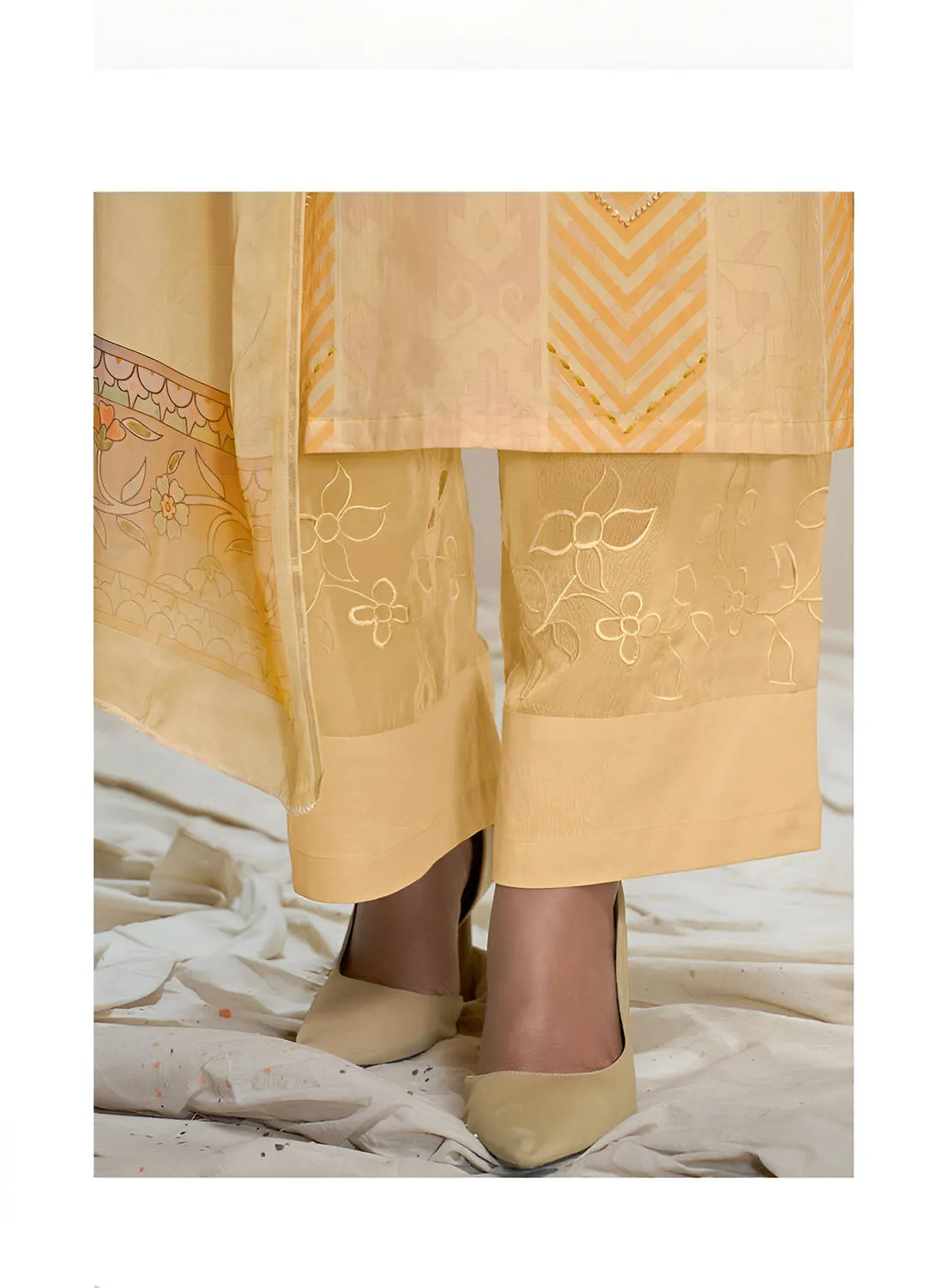 Sahiba Pure Cotton Lawn Yellow Unstitched Suit Material for Women