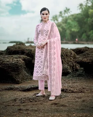 Sargam Unstitched Pink Cotton Suits Dress Materials for Women