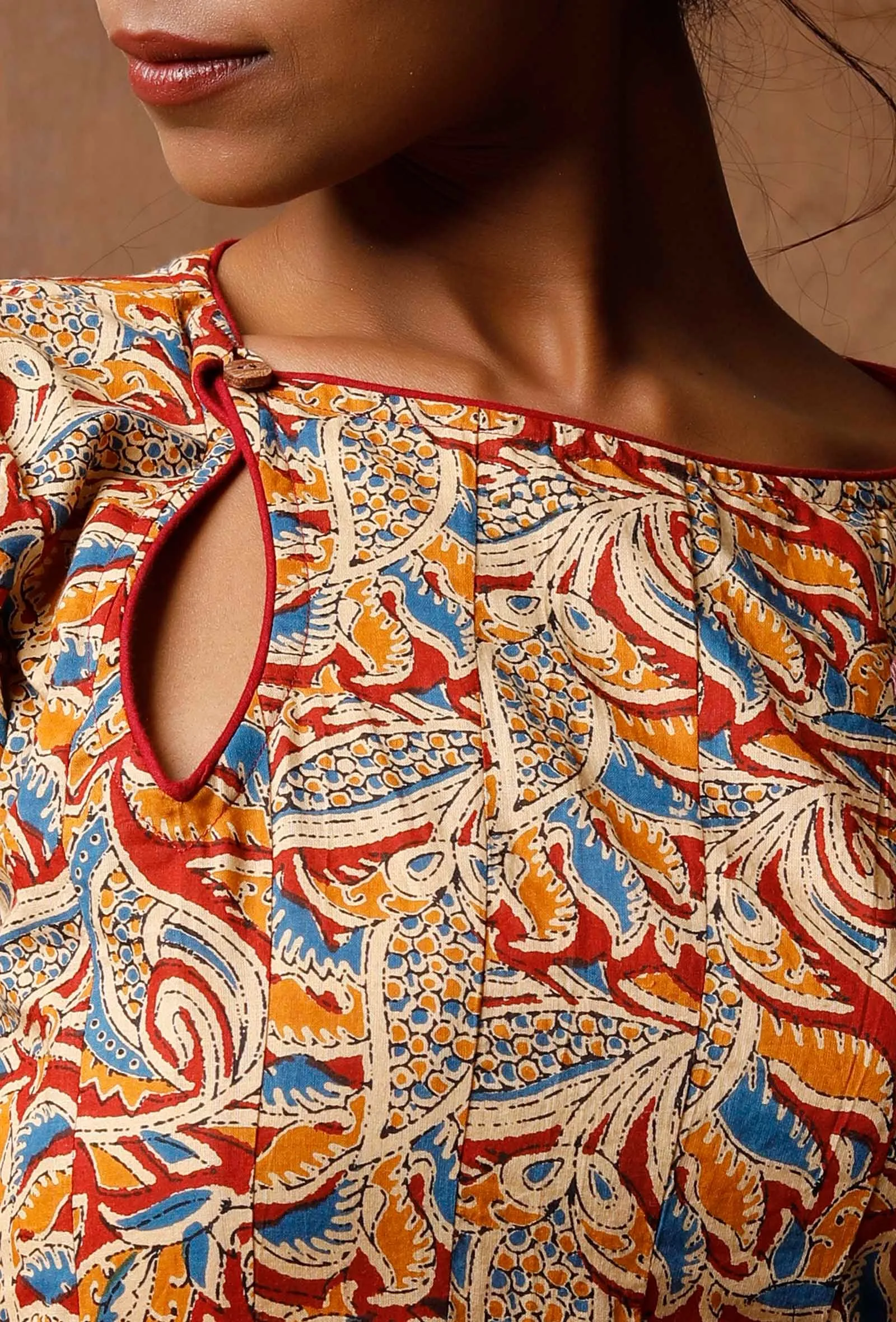 Set of 2: Kalamkari kalidaar Kurta and Red Pallazos