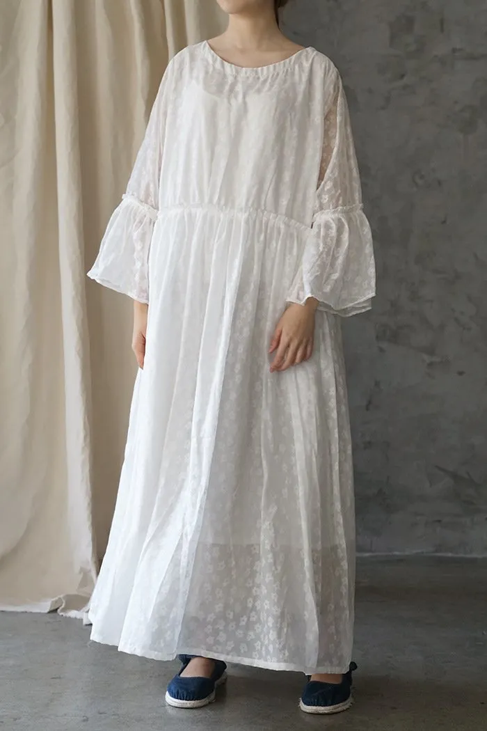 Silk linen Women  Dresses 3/4 Sleeves Long Skirts CH90423