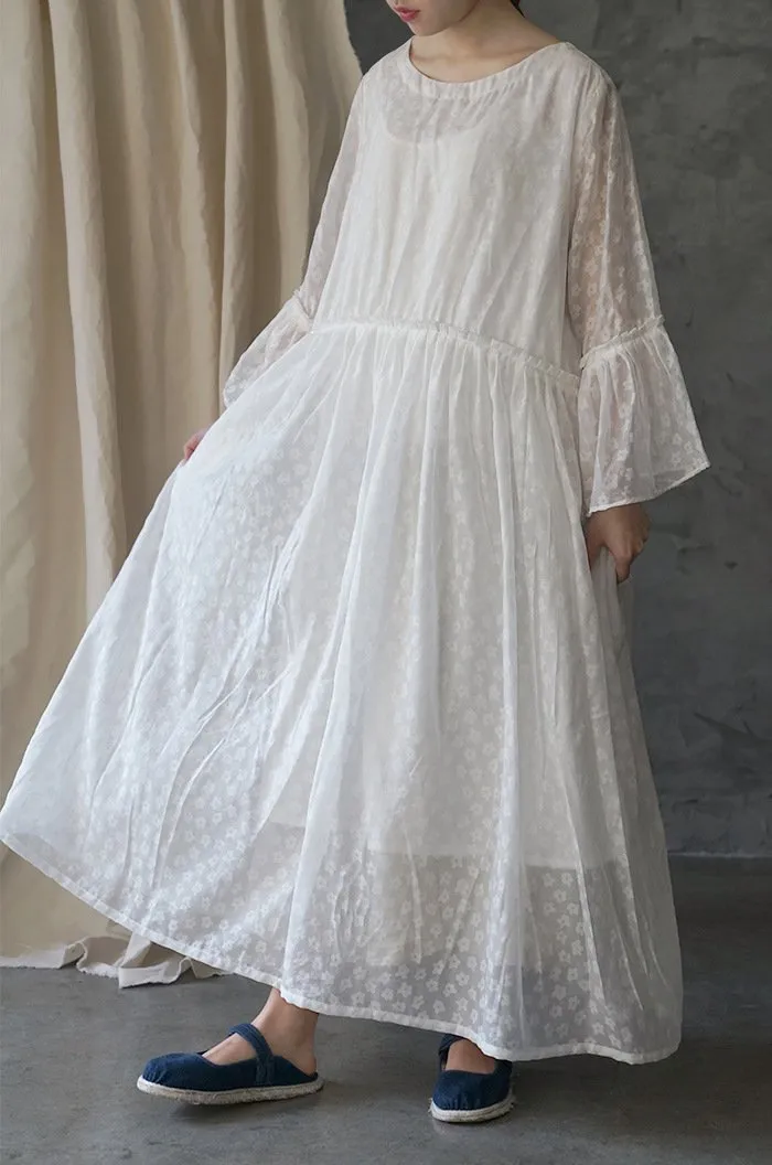 Silk linen Women  Dresses 3/4 Sleeves Long Skirts CH90423