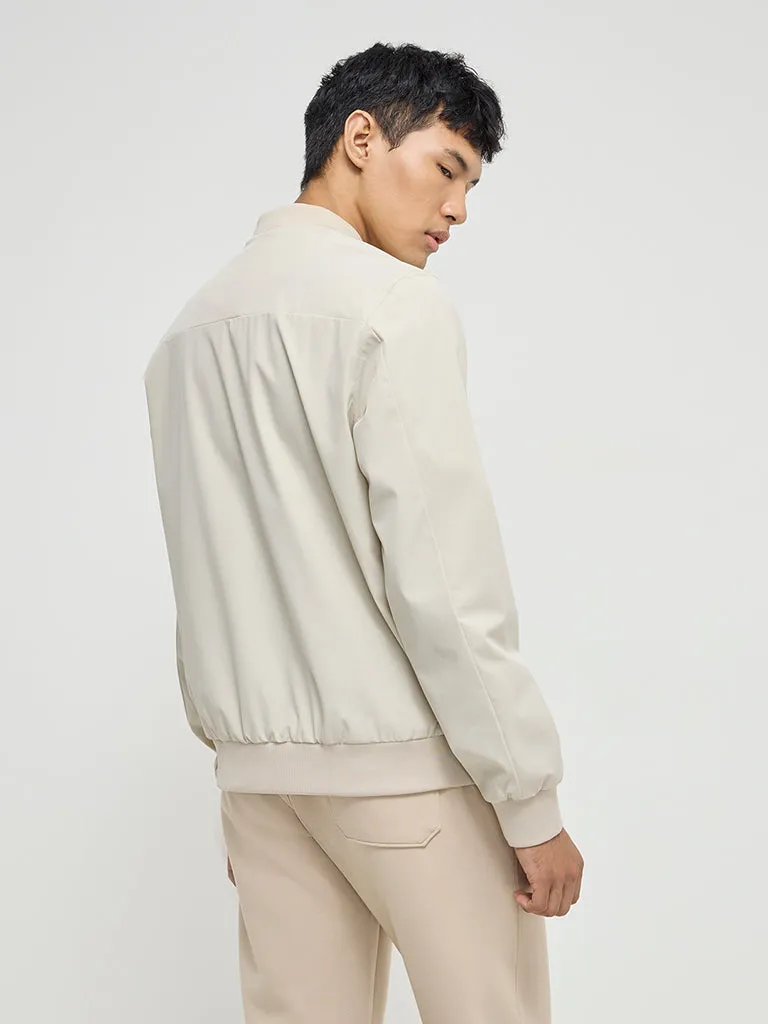 Studiofit Beige Solid Relaxed-Fit Jacket