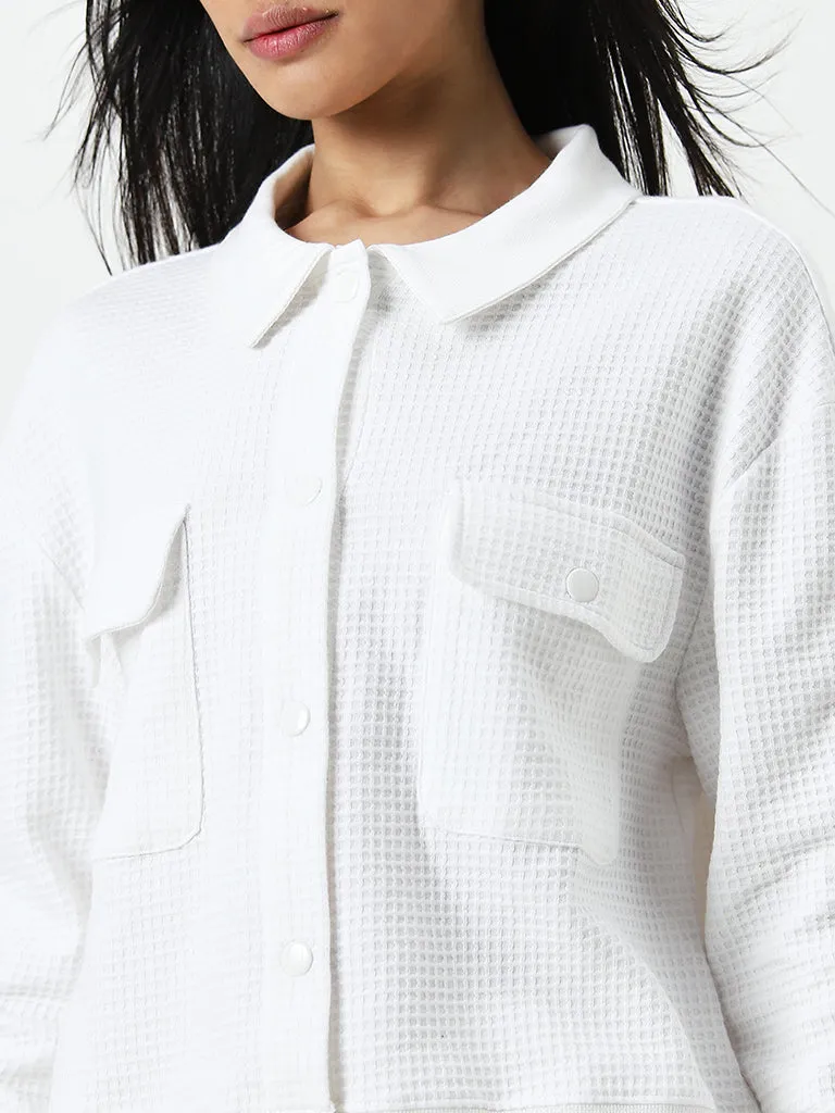 Studiofit White Waffle Textured Cotton Jacket