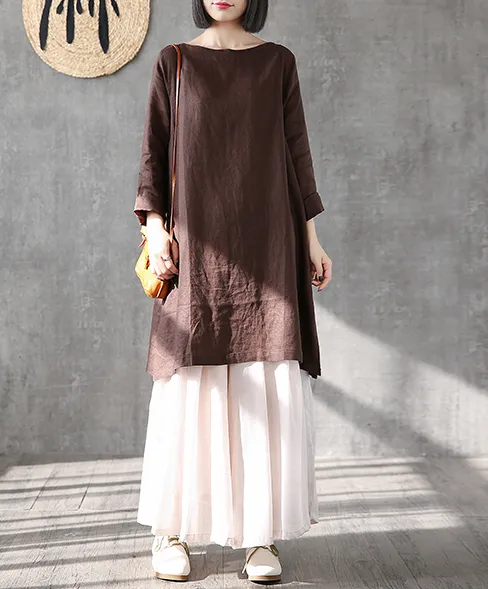 Summer  Spring Linen Women loose Dresses DZA05169