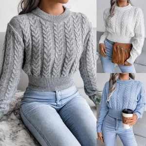 Twist waist knitted sweater with cropped navel