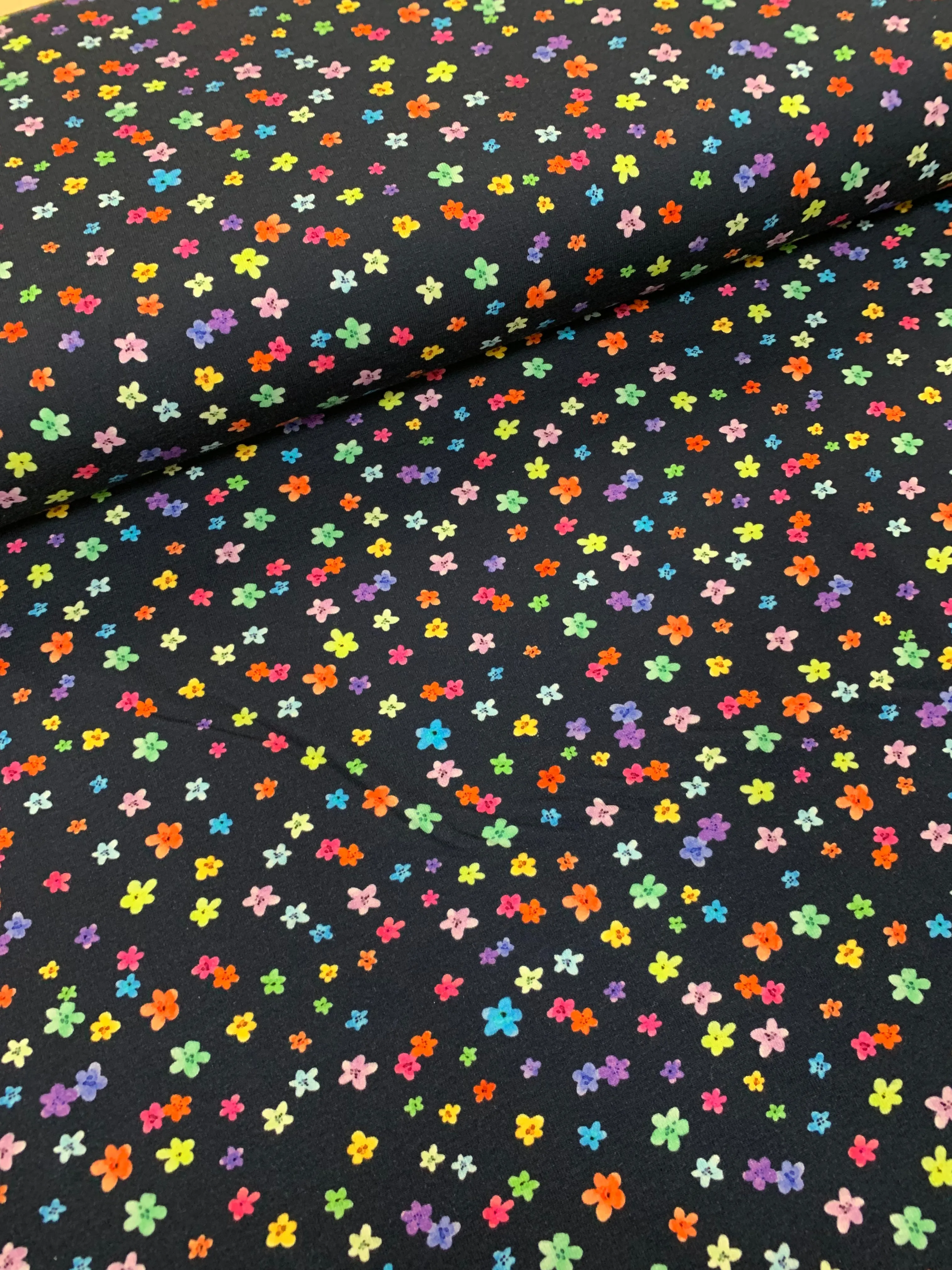 Watercolour Floral Rainbows Cotton Jersey Fabric