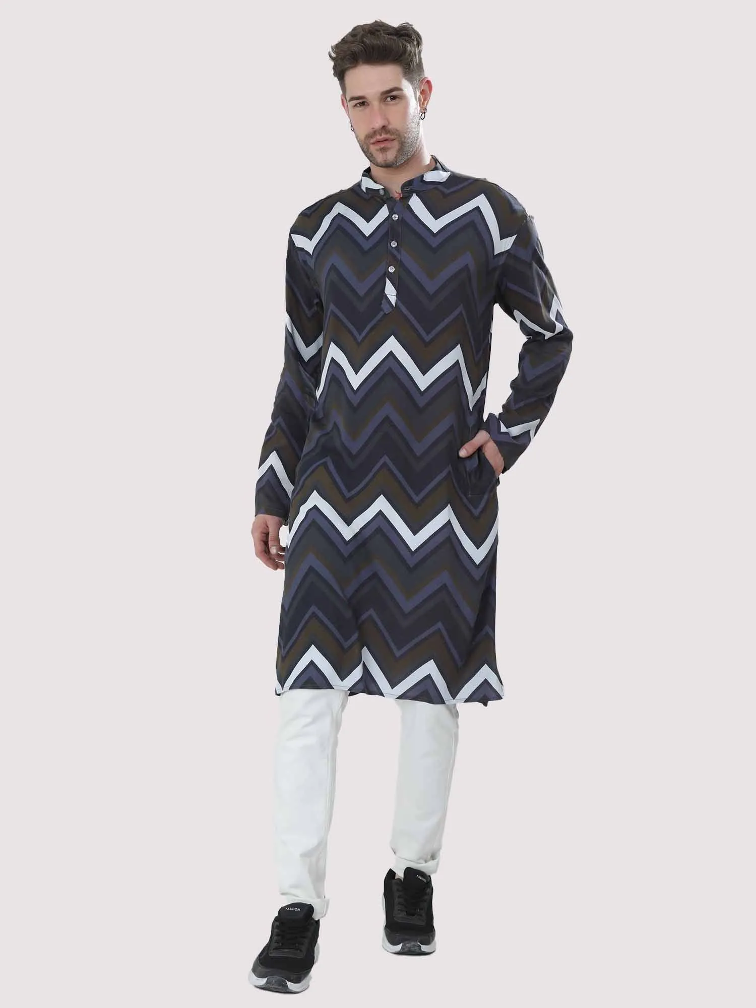 Wave Printed Kurta Men's Plus Size