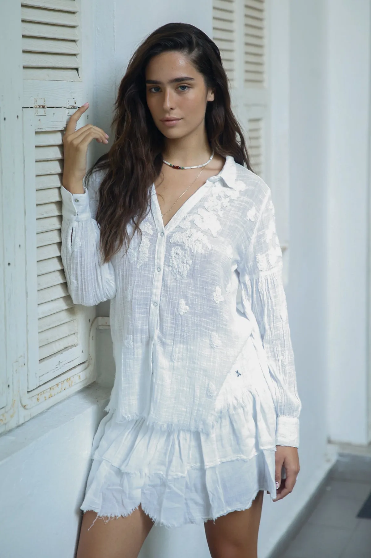 White Embroidered Gauze Shirt