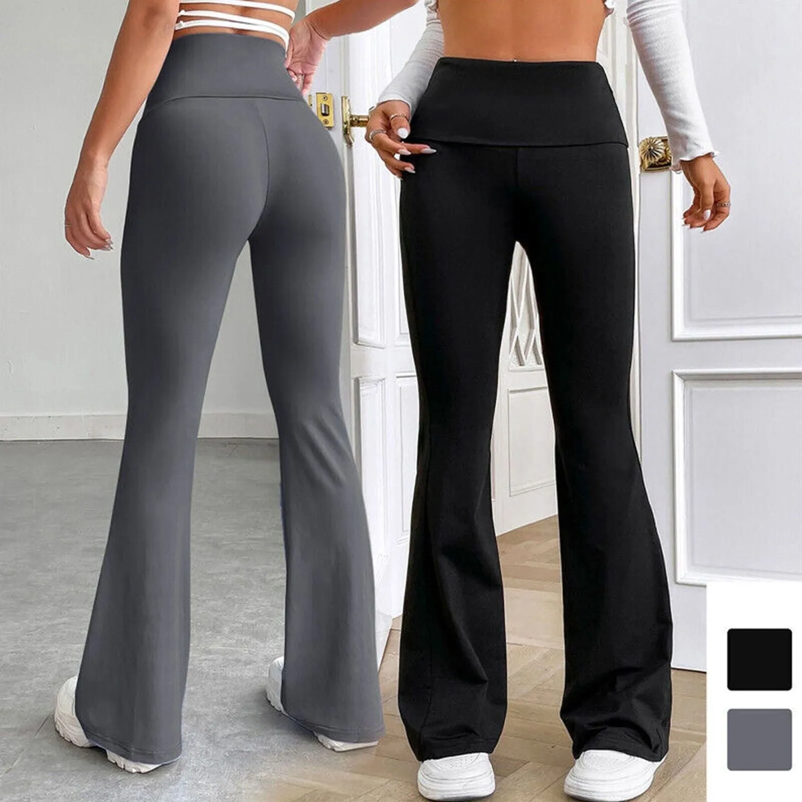 Womens High Waist Stretchy Flare Leggings