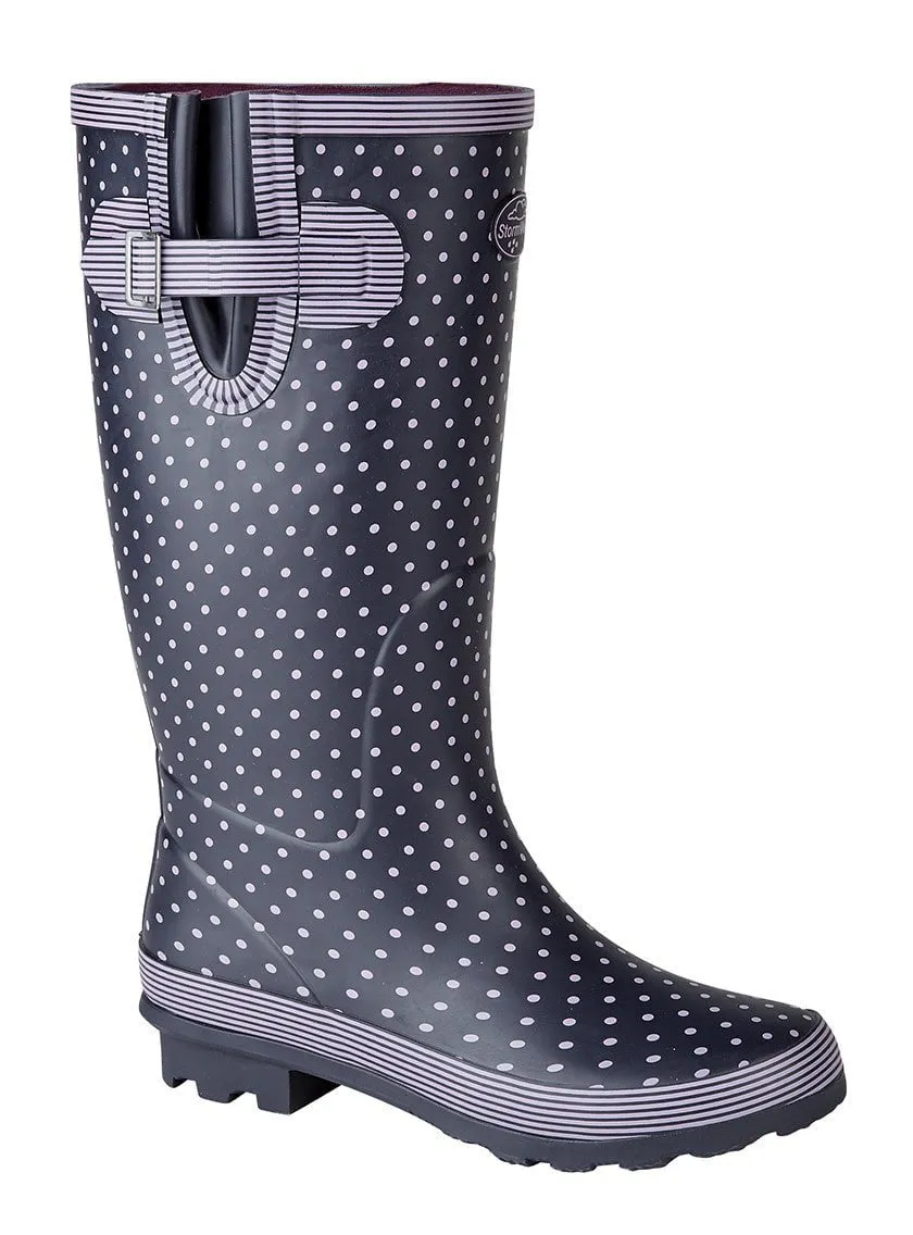 Woodland Womens Black Polka Dot Tall Wellington Boots